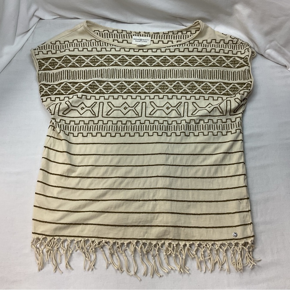 Denim & Supply by Ralph Lauren Women's Top, Fringe Boho Aztec‎ Design, Size M